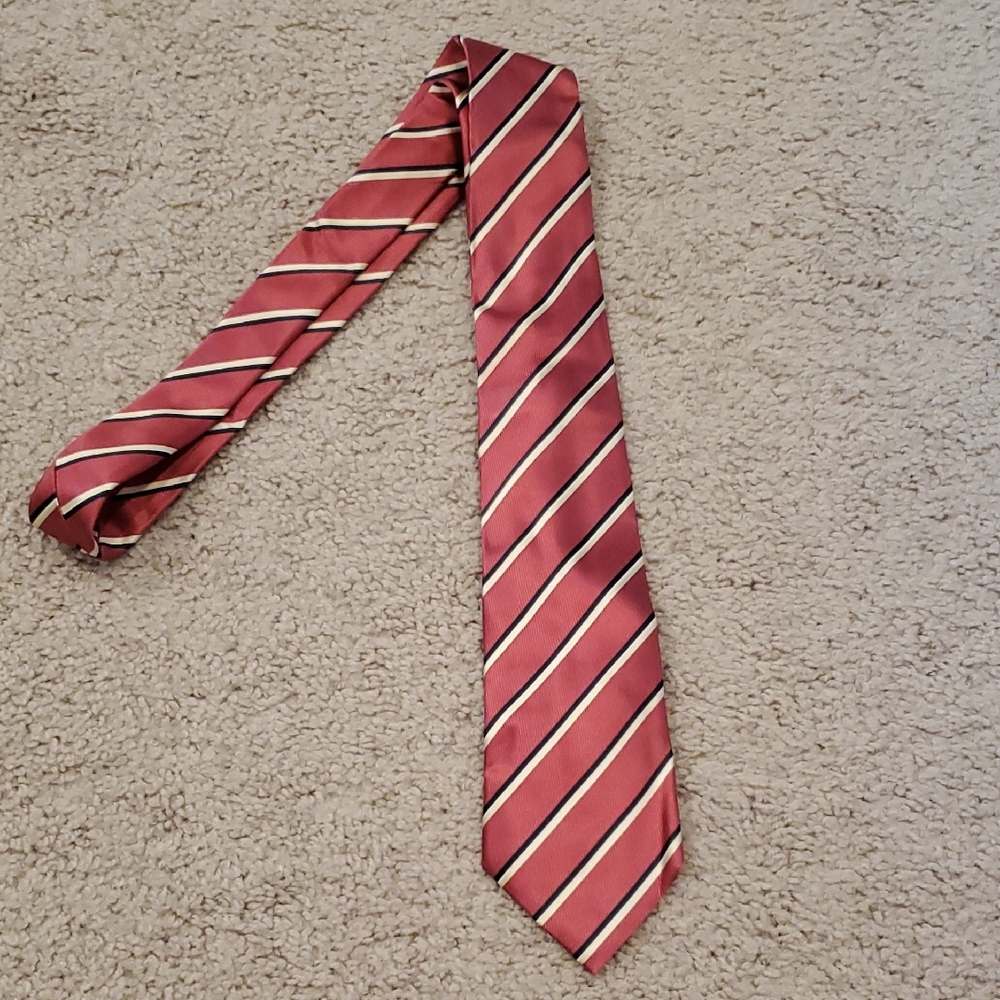 Ermenegildo Zegna Red and White, Black Striped Tie, SILK, MADE IN ITALY